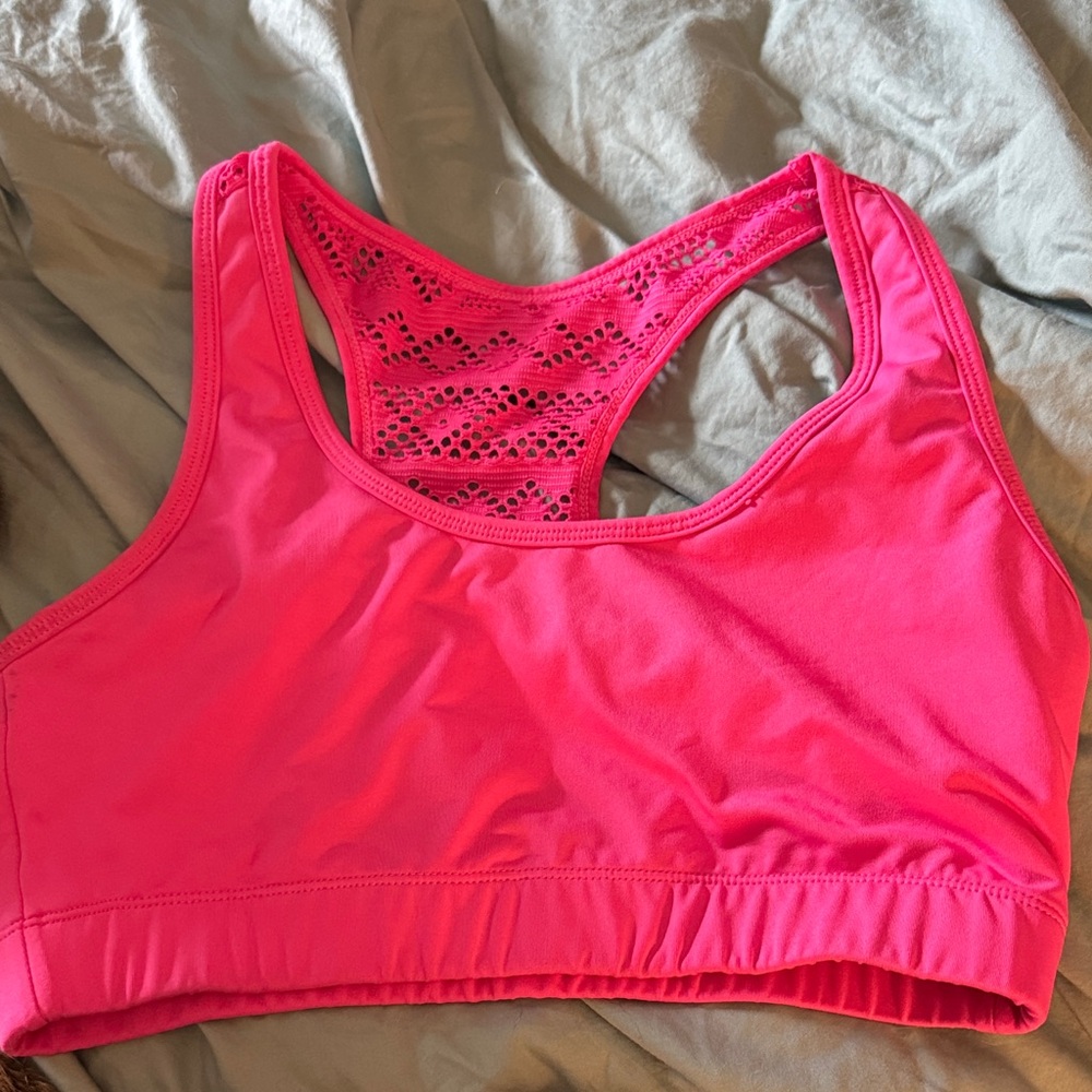 Zyia Women's Neon Pink Lace Back Sports Bra